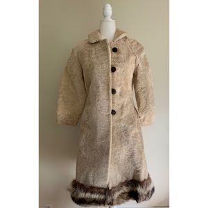 Baylins Fitchburg Vintage Ivory Faux Fur Coat Fur Trim Size M